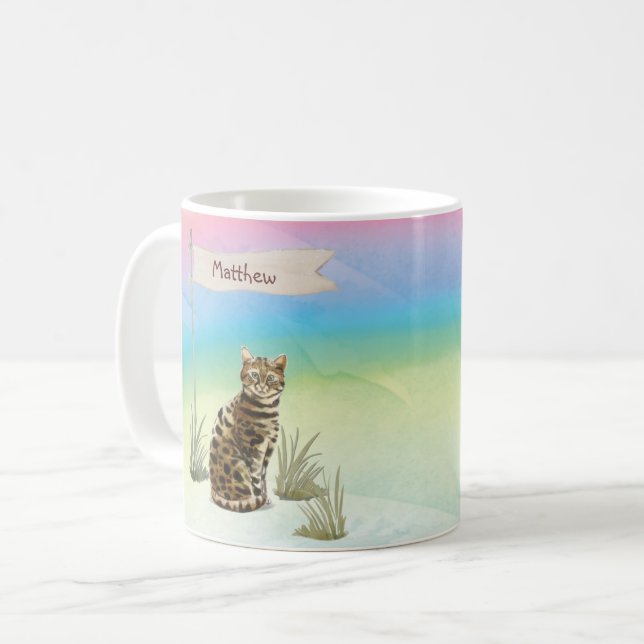 Individuelle Name Bengalisch Katze Haustier Kaffeetasse (Vorderseite Links)