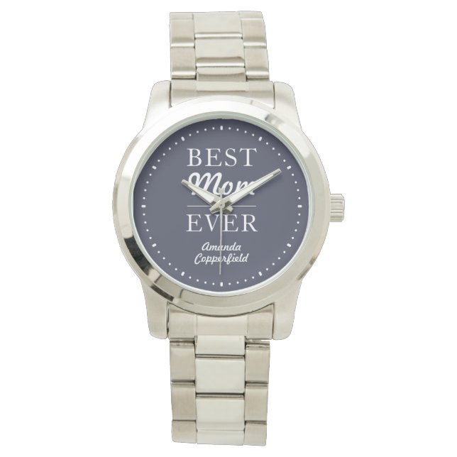Individuelle Name Beste Mama je Blue Silver Armbanduhr (Vorderseite)