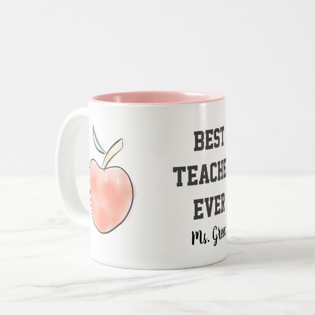 individuelle Name Bester Lehrer je Aquareller Zweifarbige Tasse (Vorderseite Links)