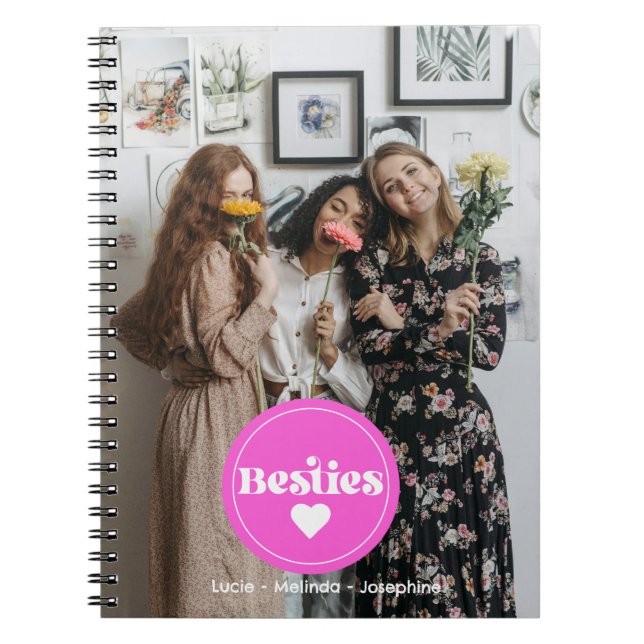 Individuelle Name besties rosa Herz-Typo-Foto-Note Notizblock (Vorderseite)