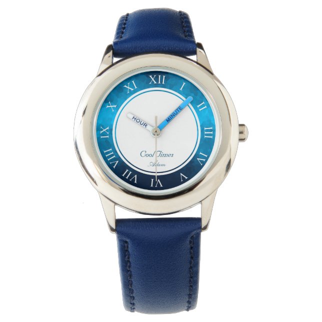 Individuelle Name & Bild - Crystallized Blue Backg Armbanduhr (Vorderseite)