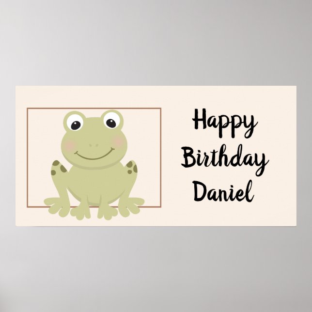 Individuelle Name & Birthday Frosch Cartoon Tier Poster (Vorne)