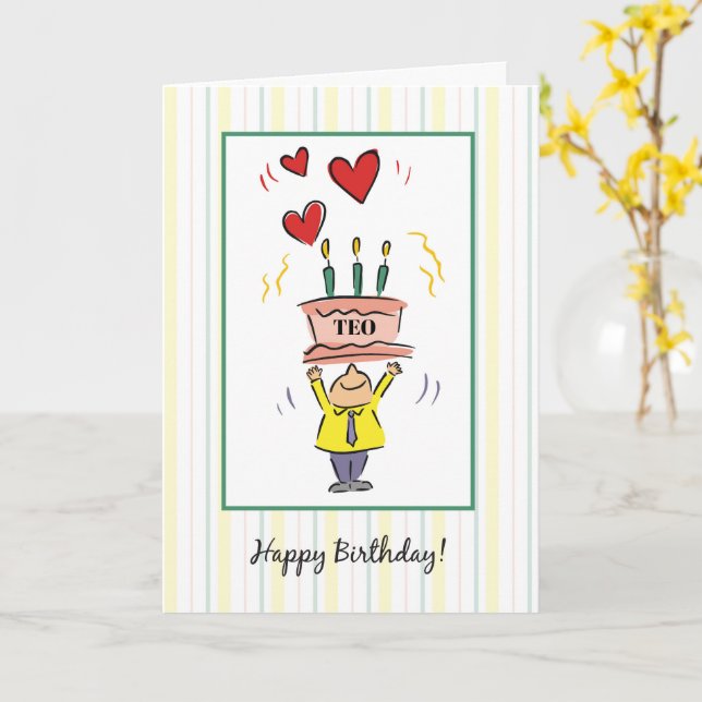 Individuelle Name Birthday Man hört mit Herzen Kuc Karte (Gelbe Blume)