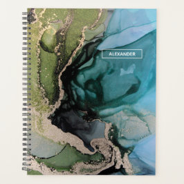 Individuelle Name Black Aquamarin Green Gold Abstr Planer