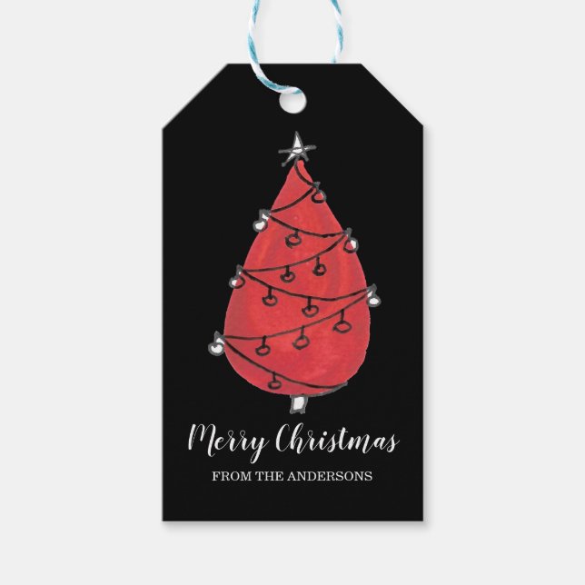 Individuelle Name Black Red Christmas Tree Geschenkanhänger (Vorderseite)