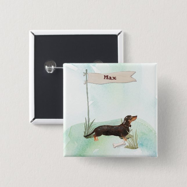 Individuelle Name Black & Tan Dackel Hund Button (Vorne & Hinten)