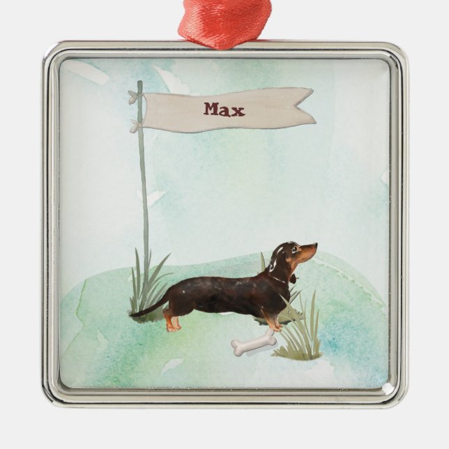 Individuelle Name Black & Tan Dackel Hund Ornament Aus Metall (Vorne)