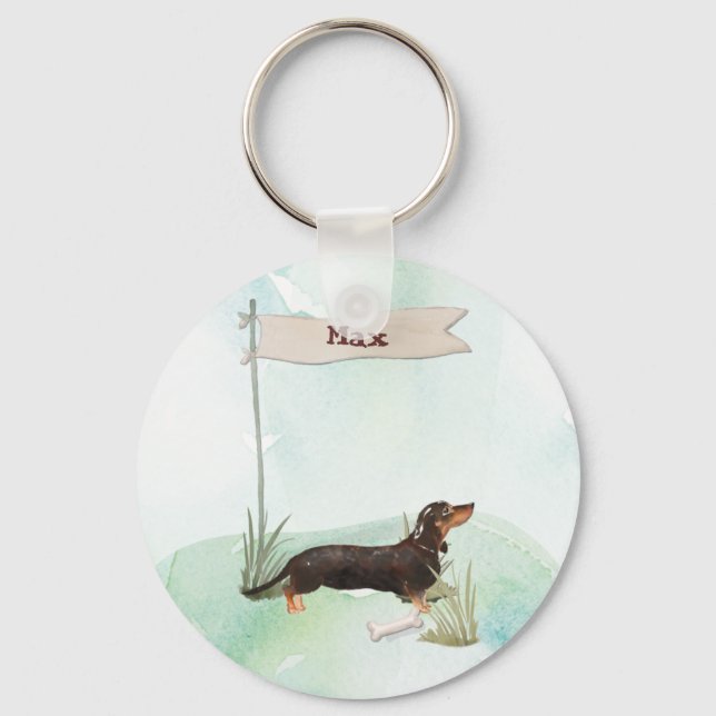 Individuelle Name Black & Tan Dackel Hund Schlüsselanhänger (Vorderseite)