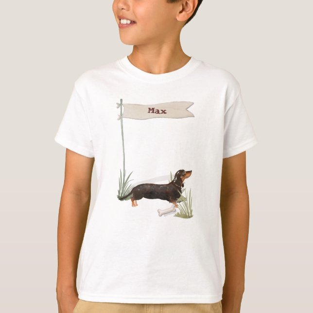 Individuelle Name Black & Tan Dackel Hund T-Shirt (Vorderseite)