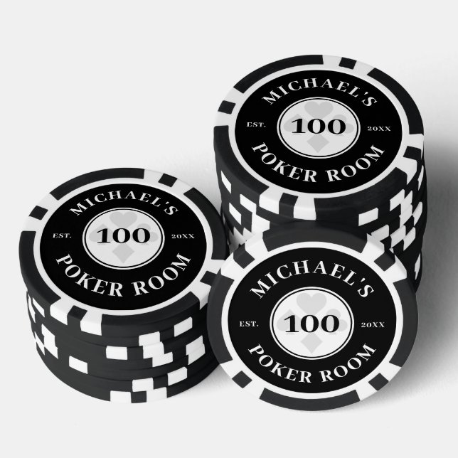 Individuelle Name Black & White Las Vegas Denomina Pokerchips (Stapel)