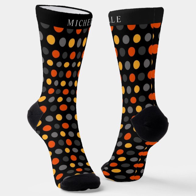 Individuelle Name Black Yellow Orange Grey Polka D Socken (Gewinkelt)