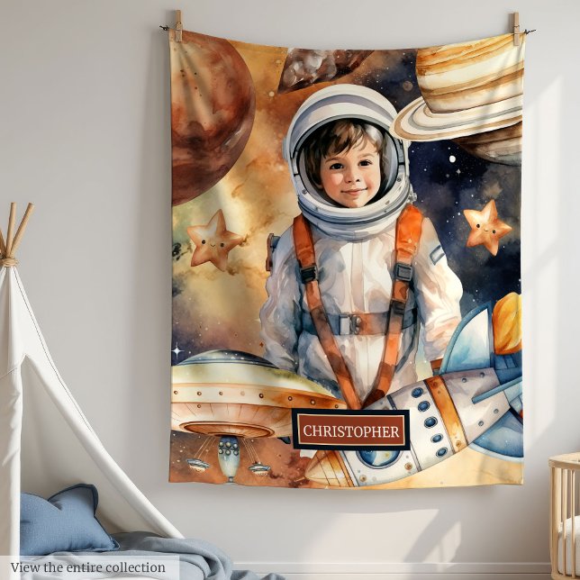 Individuelle Name-Blanket-Raketenschiff und Planet Fleecedecke (Custom Name Blanket Rocket Ship and Planet Print

)