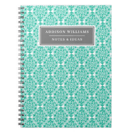 Individuelle Name Blau florale Damask Tulip Muster Notizblock