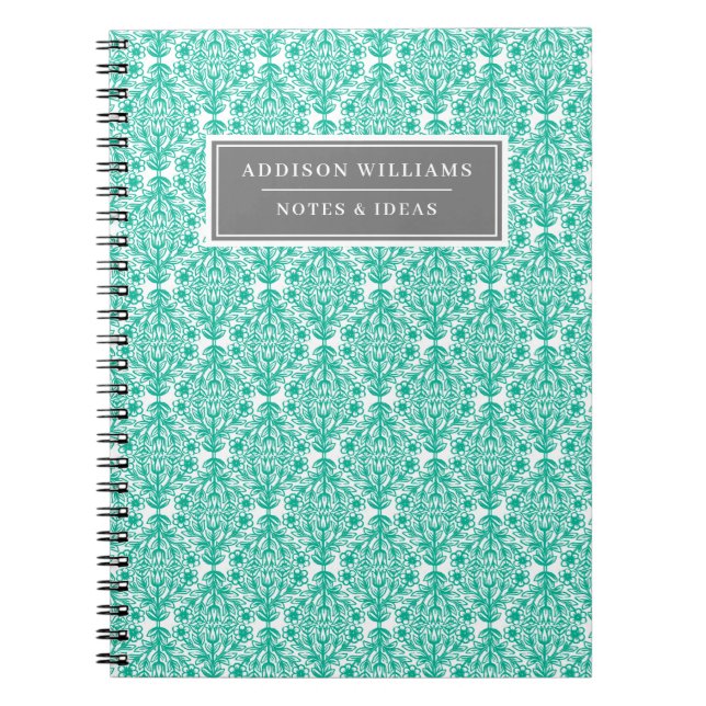 Individuelle Name Blau florale Damask Tulip Muster Notizblock (Vorderseite)