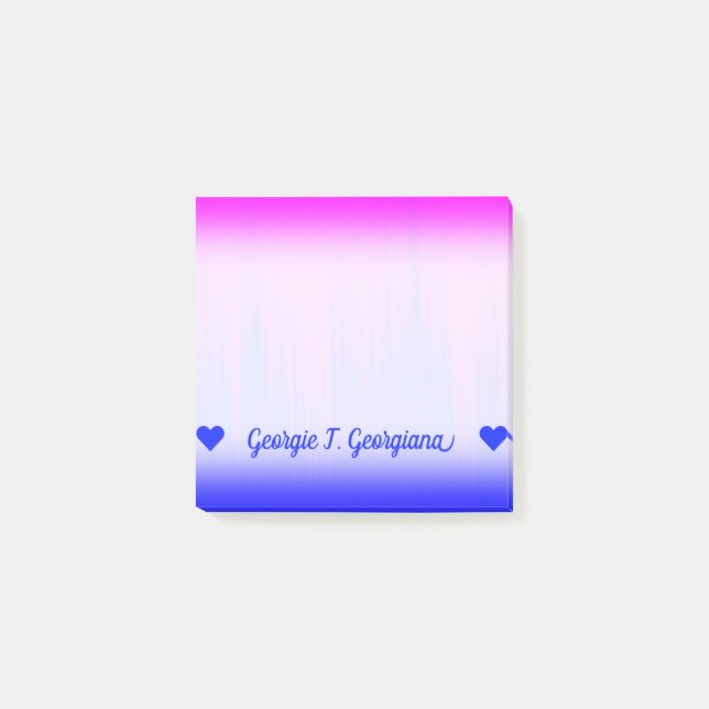 Individuelle Name; Blau- und Magenta-Streckenmuste Post-it Klebezettel (Vorderseite)