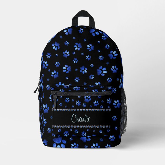 Individuelle Name, blaue Glitzer-Hundpaare Bedruckter Rucksack (Vorderseite)
