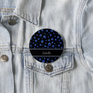 Individuelle Name, blaue Glitzer-Hundpaare Button