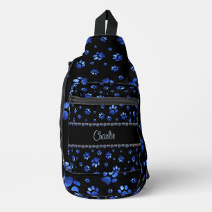 Individuelle Name, blaue Glitzer-Hundpaare Crossbody Bag