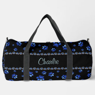 Individuelle Name, blaue Glitzer-Hundpaare Duffle Bag
