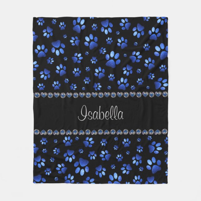 Individuelle Name, blaue Glitzer-Hundpaare Fleecedecke (Vorderseite)