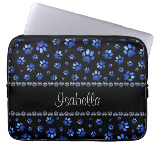 Individuelle Name, blaue Glitzer-Hundpaare Laptopschutzhülle