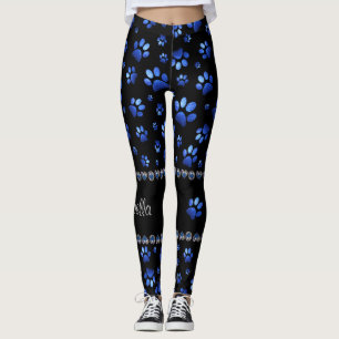 Individuelle Name, blaue Glitzer-Hundpaare Leggings