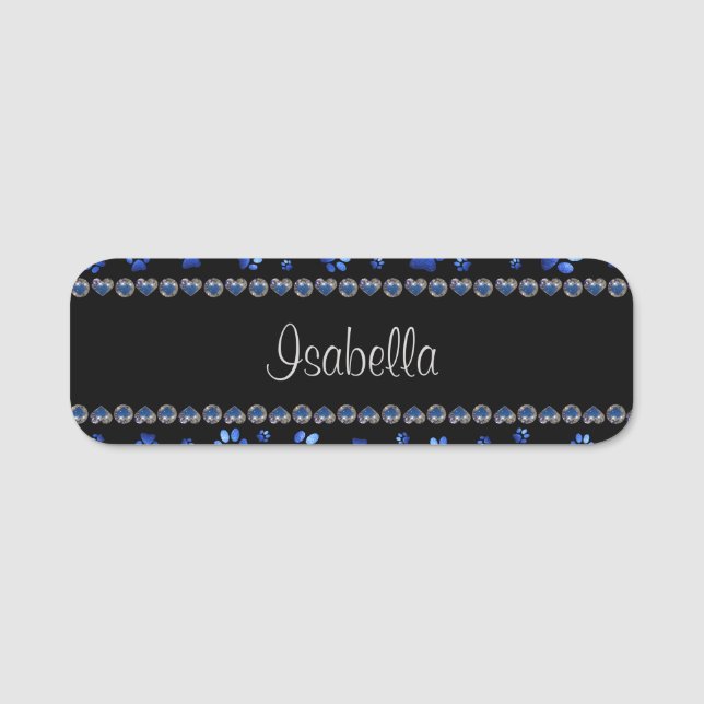 Individuelle Name, blaue Glitzer-Hundpaare Namensschild (Vorderseite)