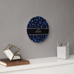 Individuelle Name, blaue Glitzer-Hundpaare Runde Wanduhr