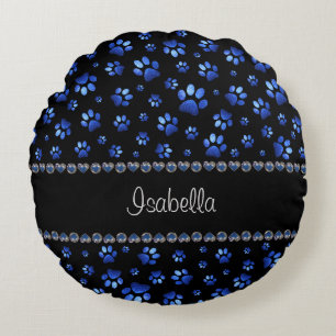 Individuelle Name, blaue Glitzer-Hundpaare Rundes Kissen