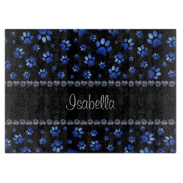 Individuelle Name, blaue Glitzer-Hundpaare Schneidebrett