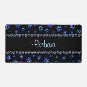 Individuelle Name, blaue Glitzer-Hundpaare Schreibtischunterlage