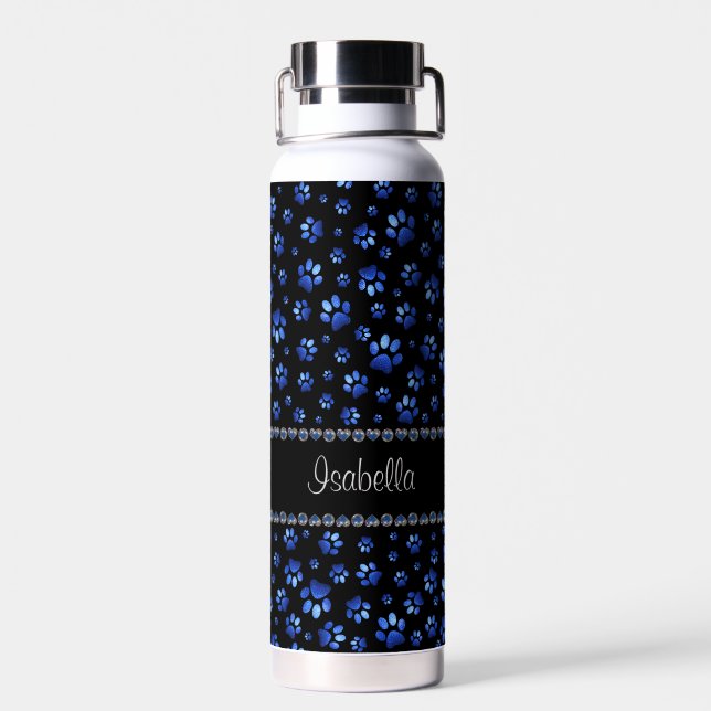 Individuelle Name, blaue Glitzer-Hundpaare Trinkflasche (Rückseite)