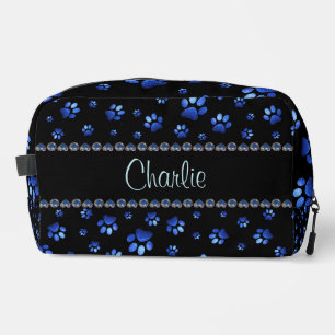 Individuelle Name, blaue Glitzer-Hundpaare Waschbeutel