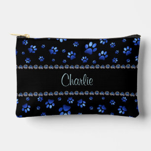 Individuelle Name, blaue Glitzer-Hundpaare Zubehörtasche