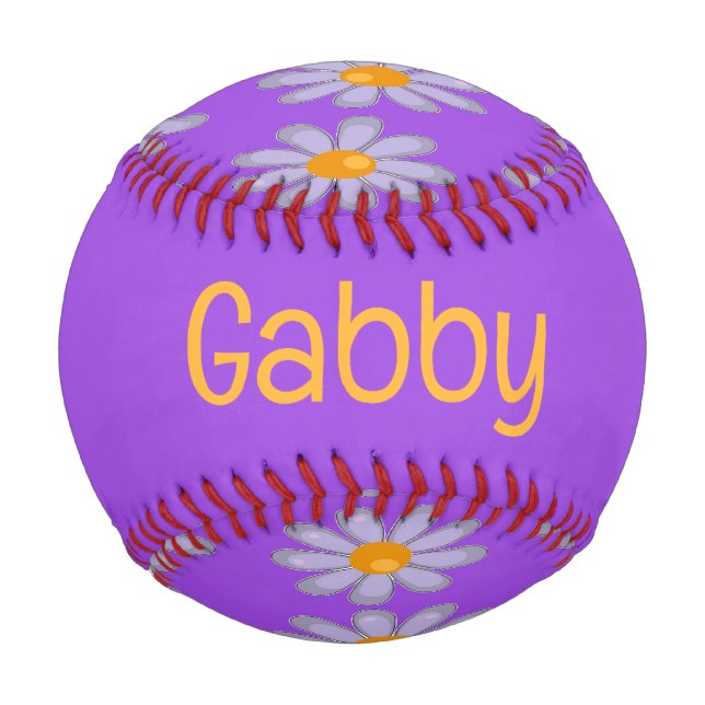 Individuelle Name blauer Blumen auf lila Baseball (Vorderseite)