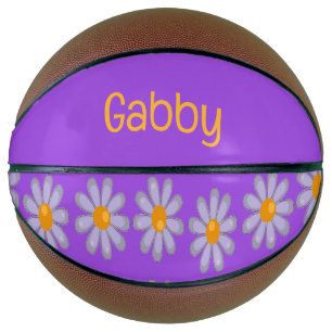 Individuelle Name blauer Blumen auf lila Basketball