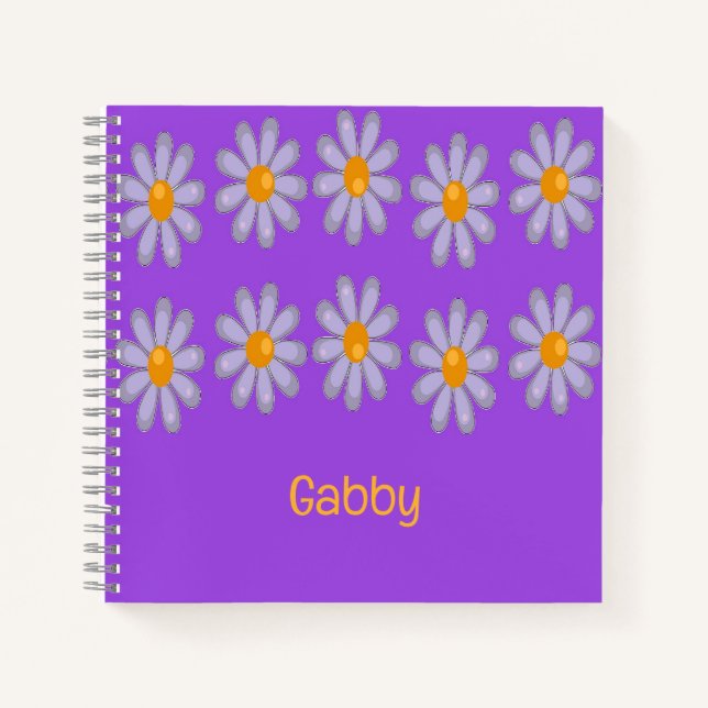 Individuelle Name blauer Blumen auf lila Notizbuch (Vorderseite)