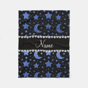 Individuelle Name blauer Glitzer Sterne und Mond Fleecedecke