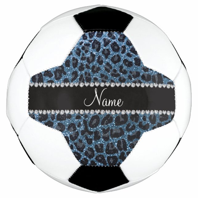 Individuelle Name-Blauer Leopardendruck Glitzer Fußball (Vorderseite)