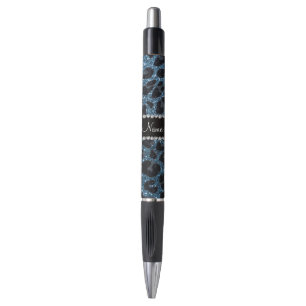 Individuelle Name-Blauer Leopardendruck Glitzer Kugelschreiber