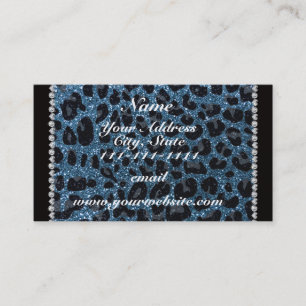 Individuelle Name-Blauer Leopardendruck Glitzer Visitenkarte