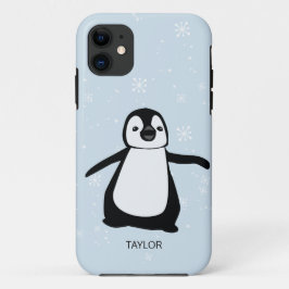 Individuelle Name blauer Niedlicher Pinguin-Schnee Case-Mate iPhone Hülle
