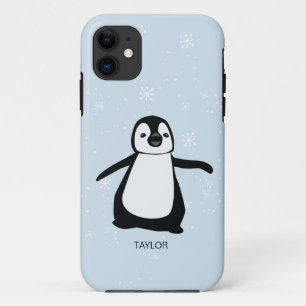 Individuelle Name blauer Niedlicher Pinguin-Schnee Case-Mate iPhone Hülle