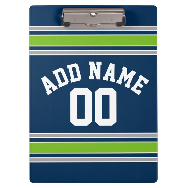 Individuelle Name Blue and Green Sports Jersey Klemmbrett (Vorderseite)