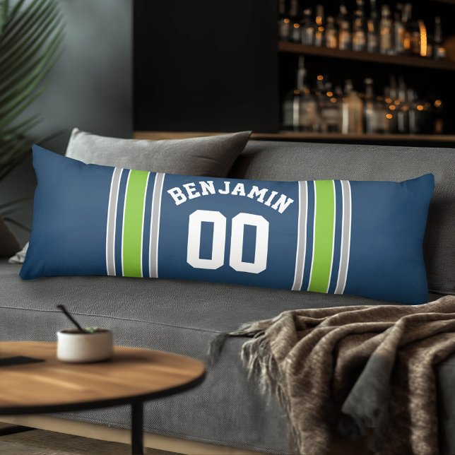 Individuelle Name Blue and Green Sports Jersey Seitenschläferkissen (Custom Body Pillow with a Sports Theme)