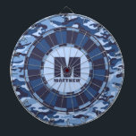 Individuelle Name Blue Camouflage Dartboard Dartscheibe<br><div class="desc">Personalisieren Sie dieses blaue Targetboard mit Ihrem Namen und Initial. Großartiges Geschenk für einen Teenager. Entworfen für Sie von BlackBerry Boulevard.</div>