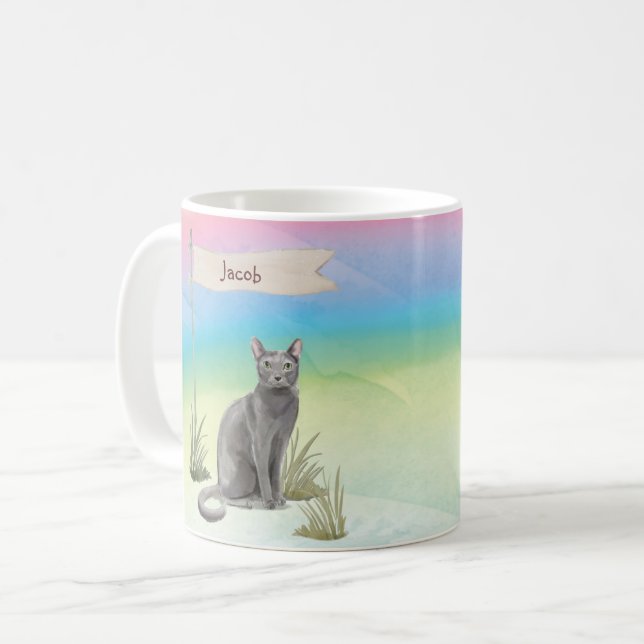 Individuelle Name Blue Russian Cat Pet Kaffeetasse (Vorderseite Links)