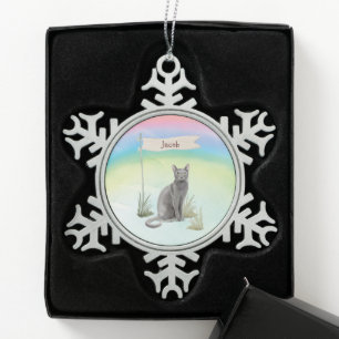 Individuelle Name Blue Russian Cat Pet Schneeflocken Zinn-Ornament