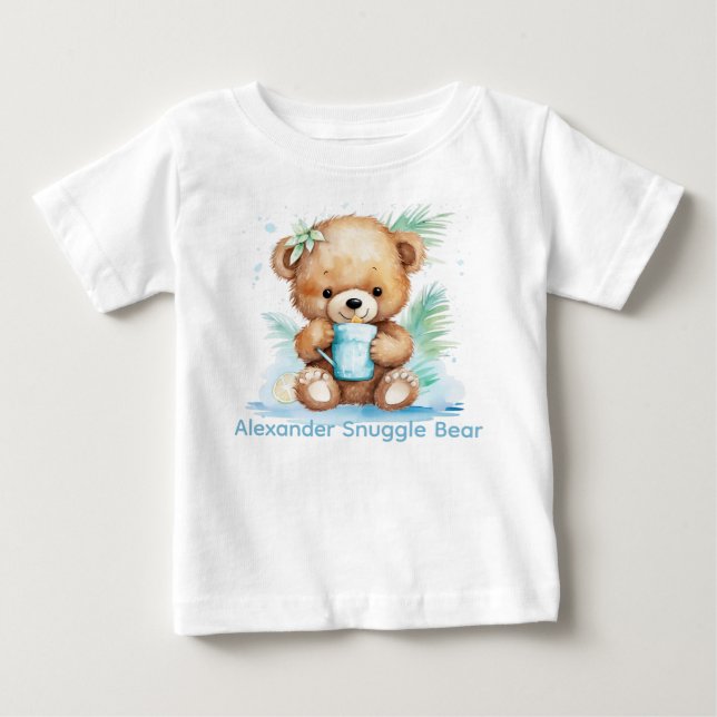 Individuelle Name Blue Teddy Bear Baby Shirt (Vorderseite)