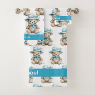 Individuelle Name Blue Teddy Bear Boy's Bath Handt Badhandtuch Set